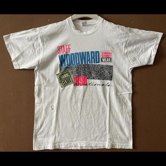VTG 90s VISION STREETWEAR WOODWARD NBL BMX 1990 NATIONALS STAFF SHIRT XL 2 SIDES